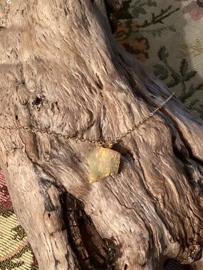 Rough Ethiopian Fire Opal Nugget Pendant Necklace Gold 18”